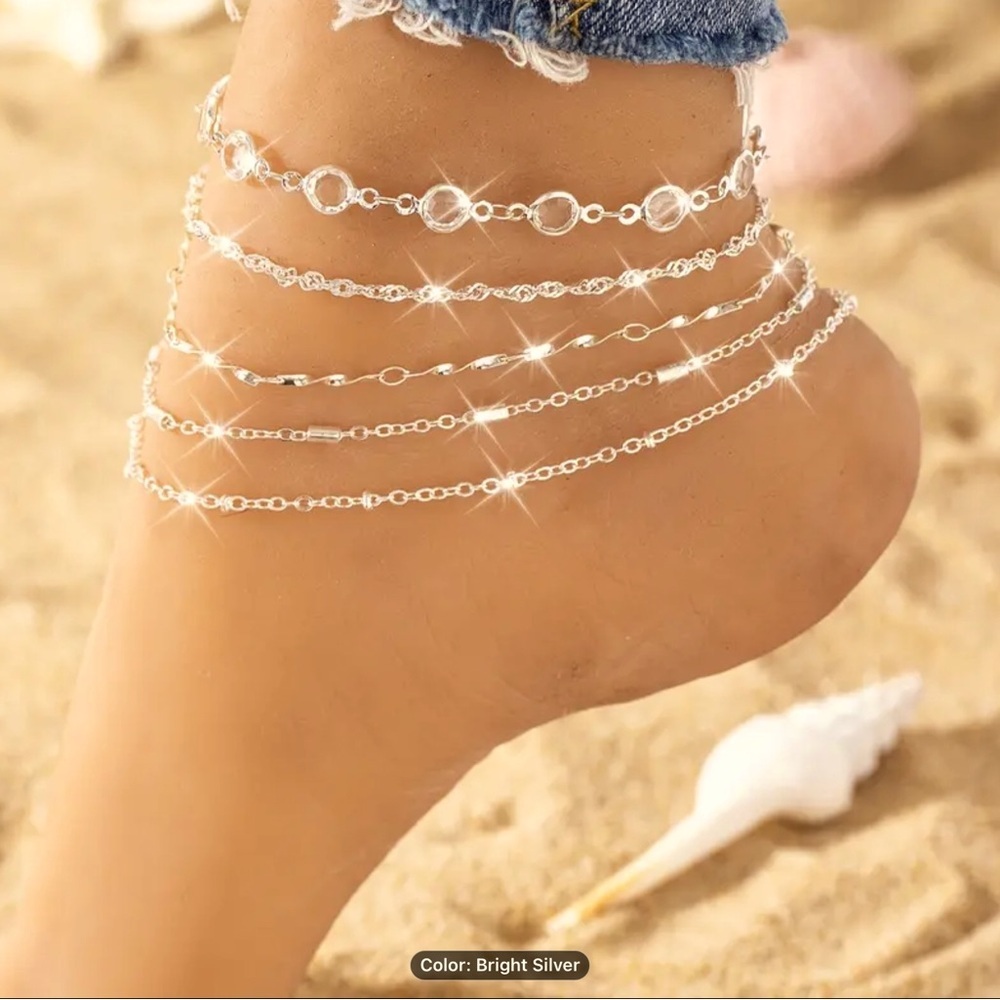 Elegant 5-Piece Set Titanium Alloy Anklets with zirconia - Multi-Layer.